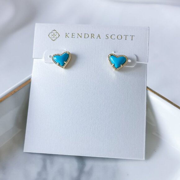 Kendra Scott - Ari Heart Gold Turquoise Stud Earrings - Picture 1 of 3